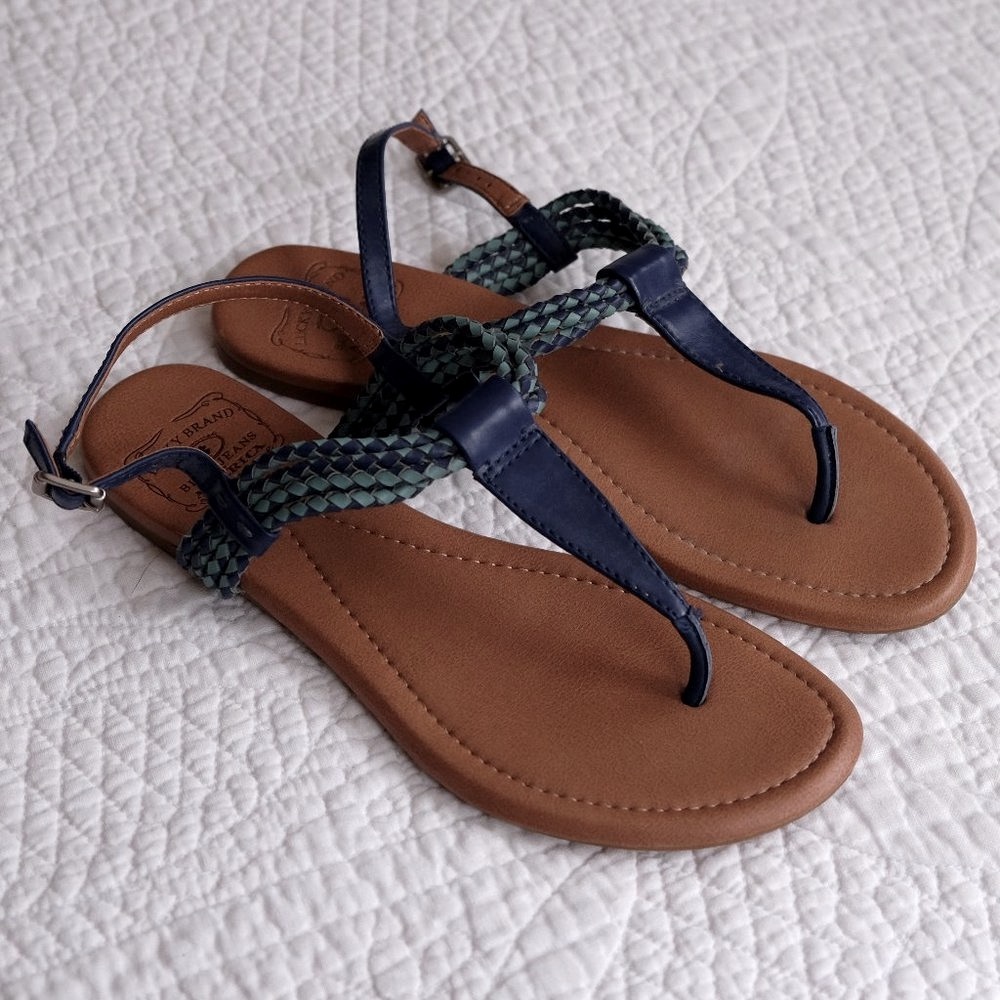 Lucky Brand Dabney blue braided t-strap sandals